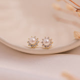 Aretes Mini - Florcita cristal y perla
