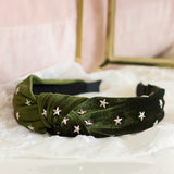 Diadema - Terciopelo Estrellitas Verde Olivo