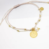 Pulseras Hilo Nudo - Guadalupe Rosa Brilloso y Perla