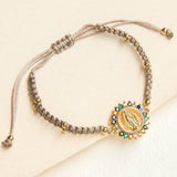 Pulseras Hilo Tejidas - Guadalupe Arcoiris Hilo Beige