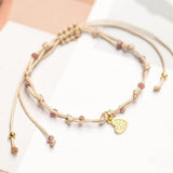 Pulseras Hilo Nudo - Laura Corazón Circones Hilo Beige Piedras Lilas