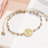 Pulseras Hilo Nudo - Laura Guadalupe Circones Beige Piedras Lilas