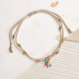 Pulseras Hilo Nudo - Flor 6 pétalos circones multicolor Hilo Beige