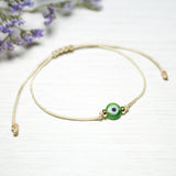 Pulseras Hilo Básicas - Beige Ojo Turco Verde