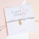 Pulseras Hilo Nudo - Laura Manito hamsa Muranos Combinación Soft Azul