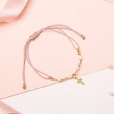 Pulseras Hilo Nudo - Isabela nude rosa perlas cruz circones