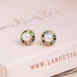 Aretes Mini - Perla y circones multicolor