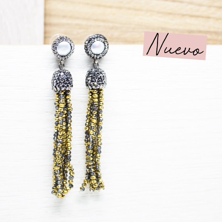 Maxi Aretes Borla Dorado,Transparente Murano LaBoutique Joyas