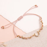 Pulseras Hilo Trenzada - Luna Muranos rosa y dorado
