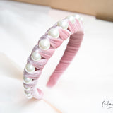 Diadema - Terciopelo Perlas Rosa