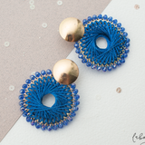 Maxi Aretes - Monedas doradas argollas azul tejidas