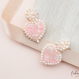 Maxi Aretes - Corazón Acrílico Rosa con Flor Mostacillas