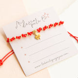 Pulseras Hilo Trenzada - Trébol colgante muranos rojos