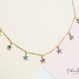 Choker- Estrellitas colgantes puntitos multicolor
